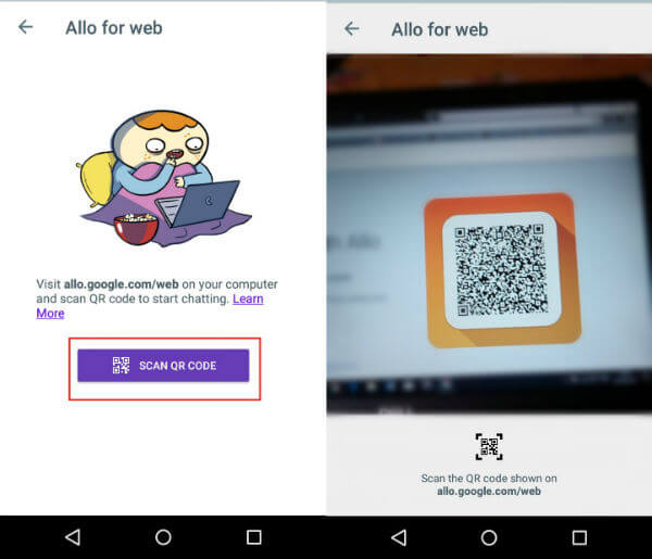 Google Allo QR Code Scanning