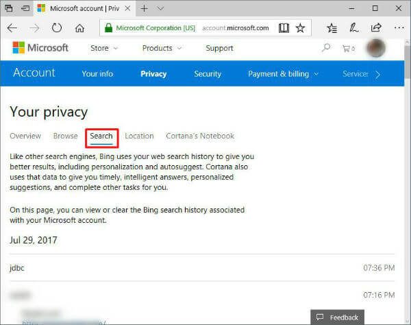 Microsoft Privacy Dashboard