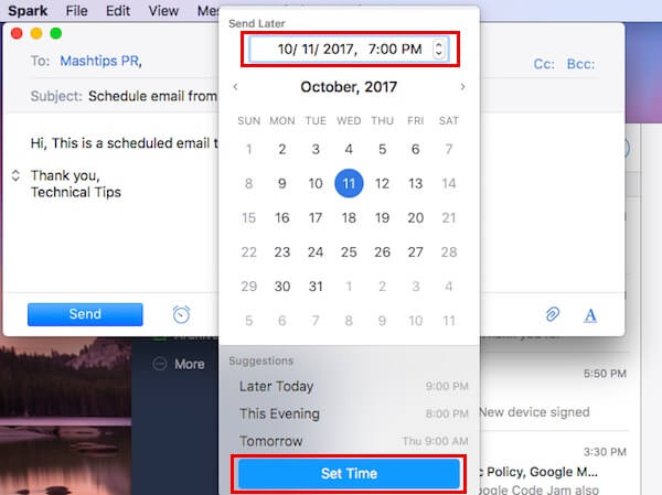 Mac Email Schedule Time