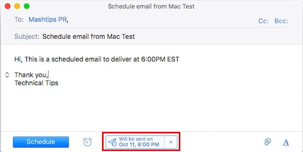 Mac Schedule Email for date