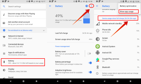 Android Show App Usage for Battery