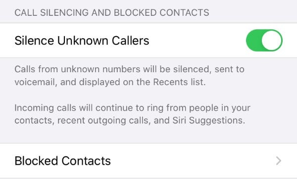Block Unknown Numbers iPhone