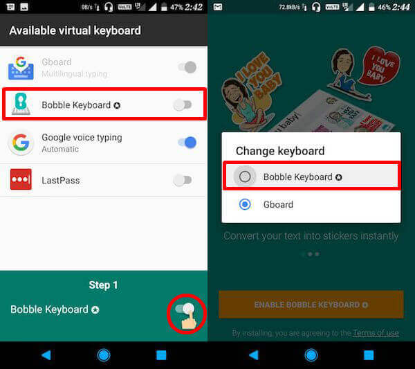 Set Android Bobble Keyboard