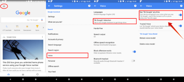 Turn On Ok Google Detection Android