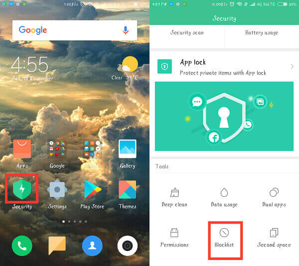 block number Android with security app