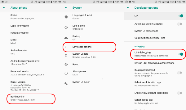 Android Developer options USB debugging