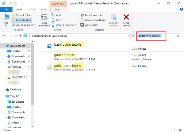 Windows 10 Boolean AND Search