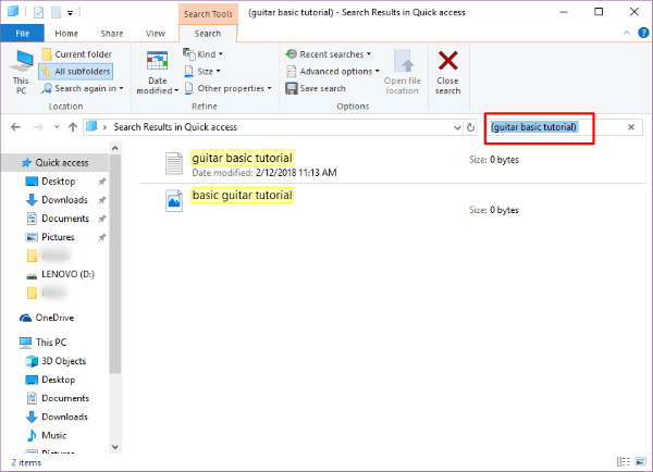 Windows 10 Boolean Parantheses Search