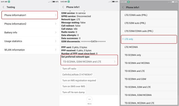 Phone info and Network type