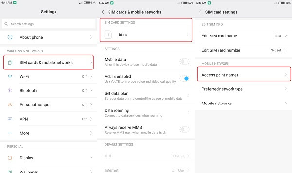 SIM card settings