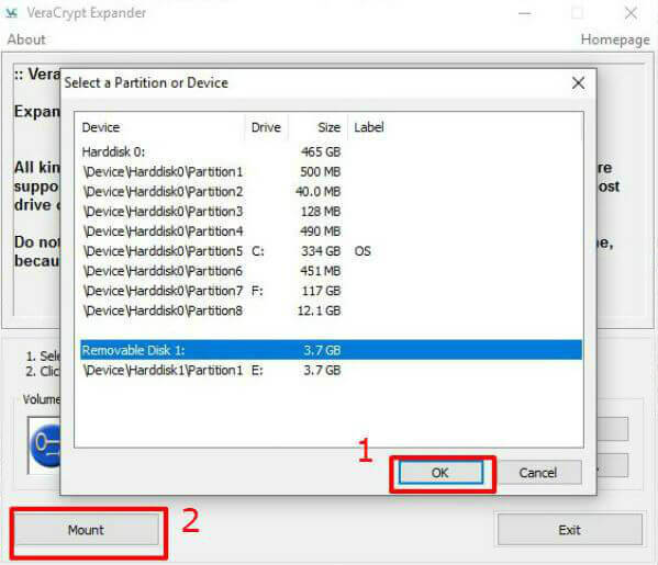 VeraCrypt Partition Select