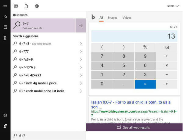 Windows 10 Quick Calculation