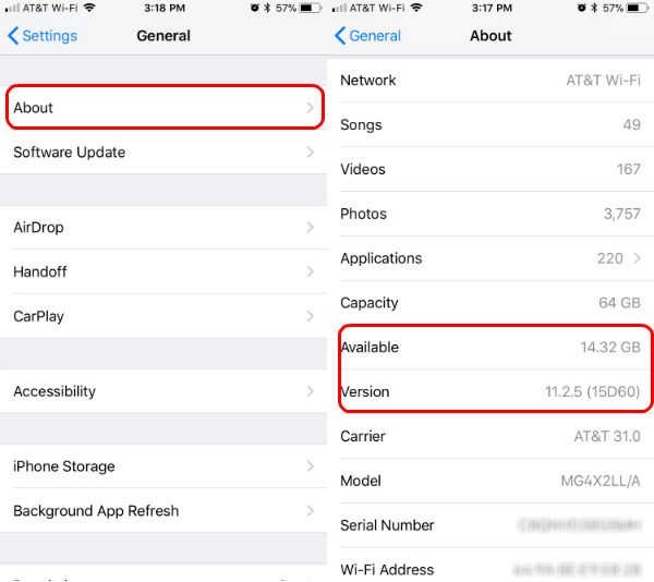 iPhone Settings Available Space