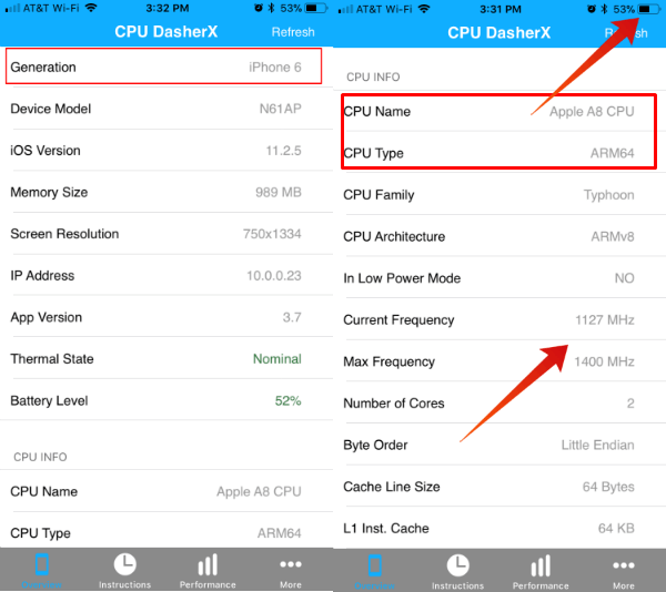 iPhone6 CPU Clock at Low Battery