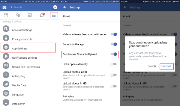 App settings in Facebook