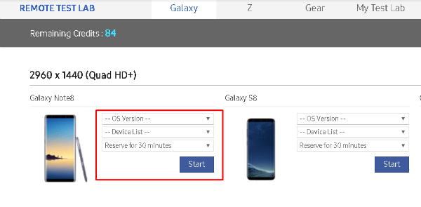 Device List Samsung Remote Test lab