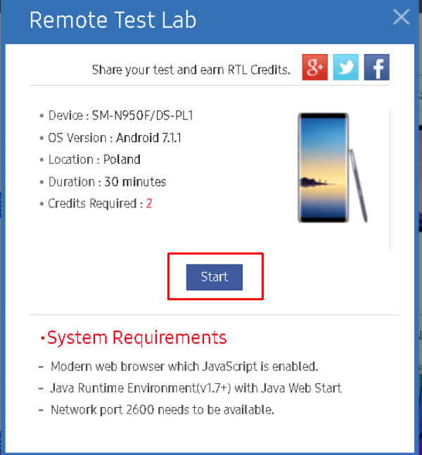 Device Selection Samsung Remote Test Lab