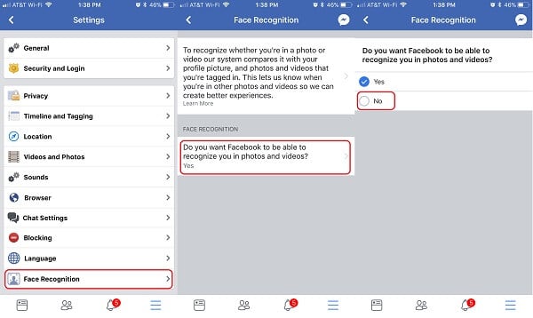 Facebook Face Recognition Settings on iOS