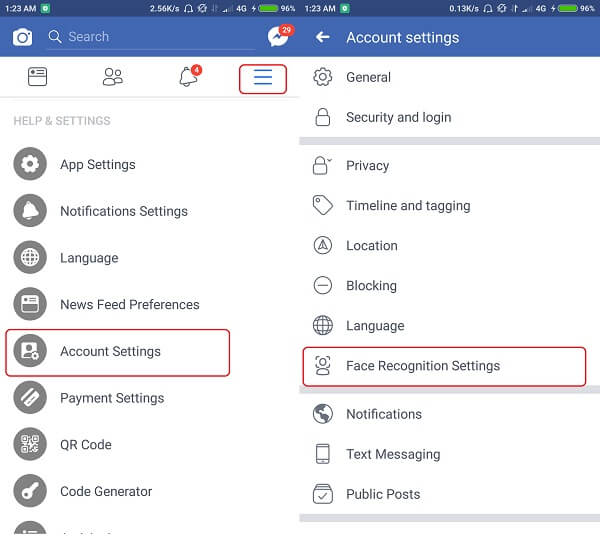 Facebook Settings on Android