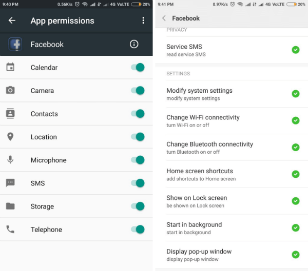Facebook App permissions