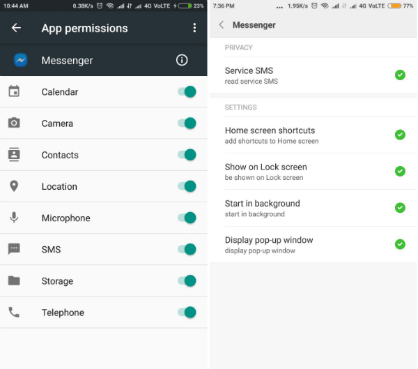 Messenger app permissions