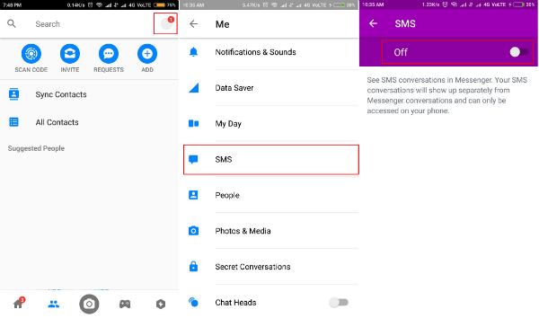 SMS settings in Messenger app