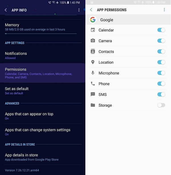 Android Settings Apps & Notifications Google Options