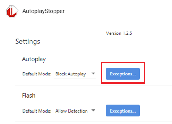 Autoplaystopper exceptions chrome