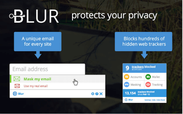 Blur Browser extension - privacy protection