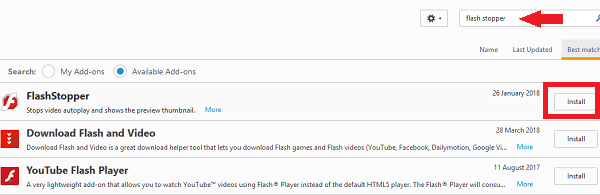 stop auto play videos by Flash stopper for Firefox