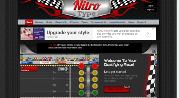 Nitro Type stats on race page viewer