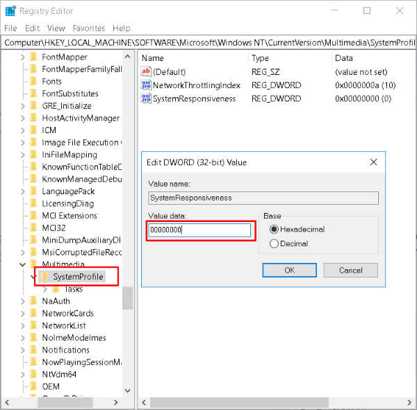 System Responsiveness Registry Editor Windows 10 gaming optimization