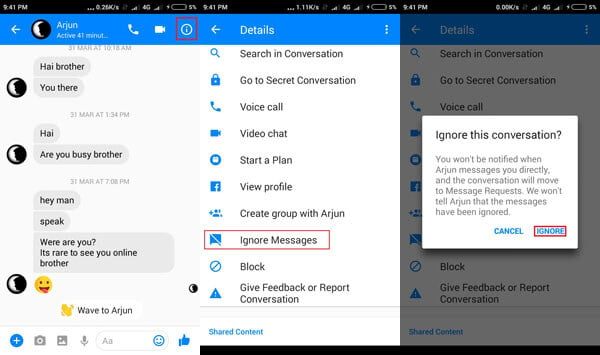 ignore message in facebook messenger