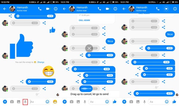 voice messege in facebook messenger