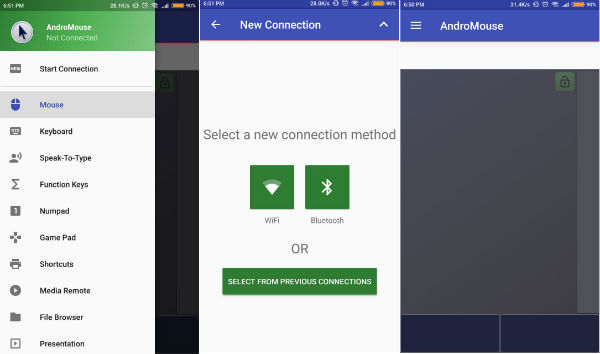 AndroMouse to convert android into mouse and keyboard