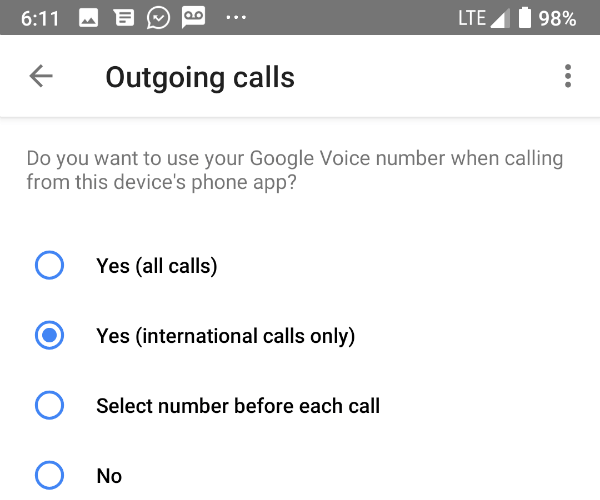 Android Outgoing Number Select