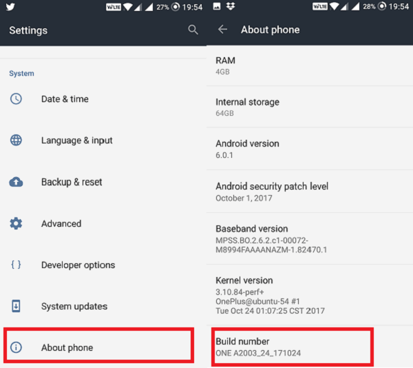 Android Settings About Phone