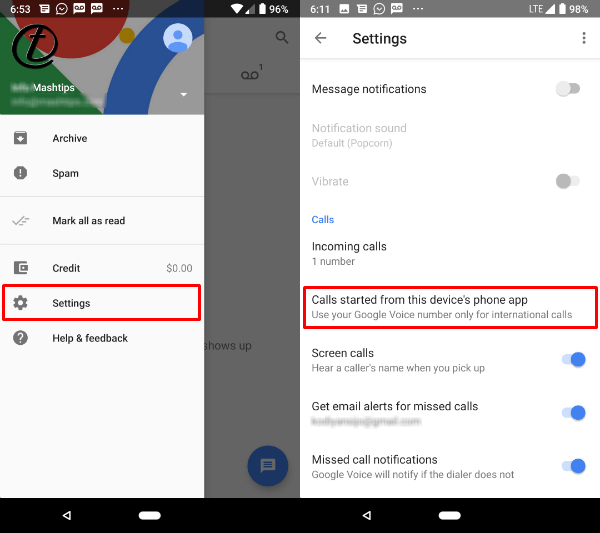 Google Voice Outgoing Call Setting