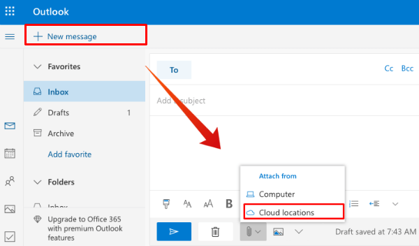 Outlook Attach File from Cloud