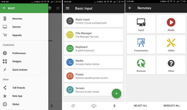 Unified Remote Android for convert android to mouse and keyboard