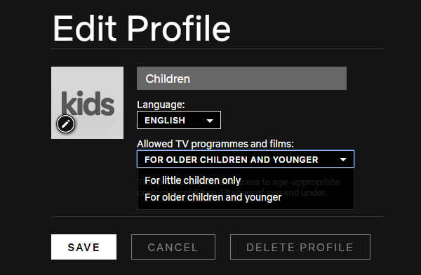Windows chrome netflix edit kids profile