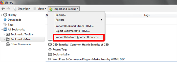 windows firefox bookmarks import