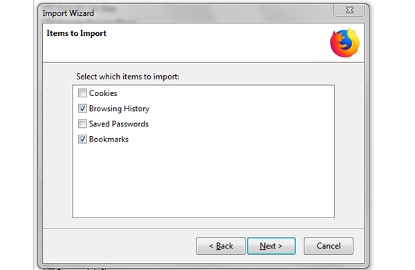 windows firefox import options