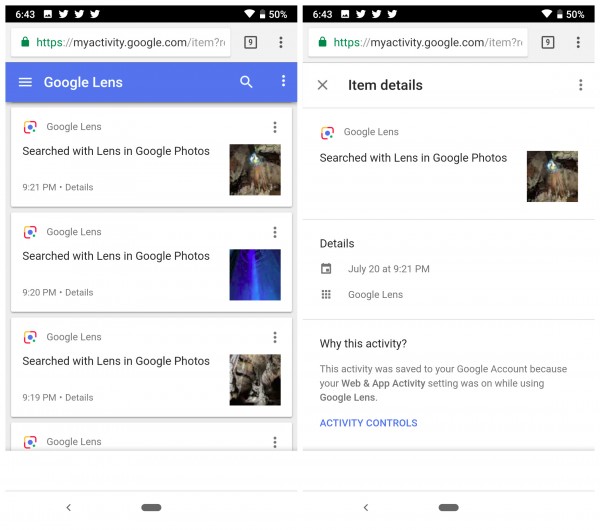 Does Google Lens save search history?