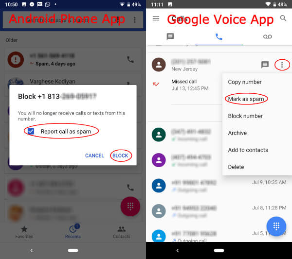 Report Spam Android Google Voice