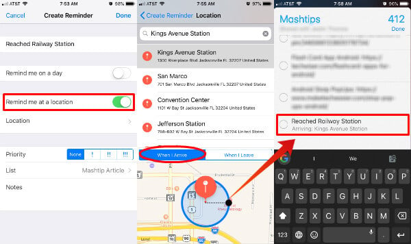 iOS Reminder Location Set