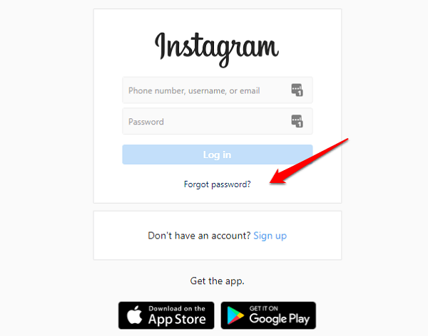 windows chrome instagram forgot password