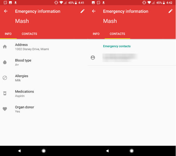 Android SOS Medical Info