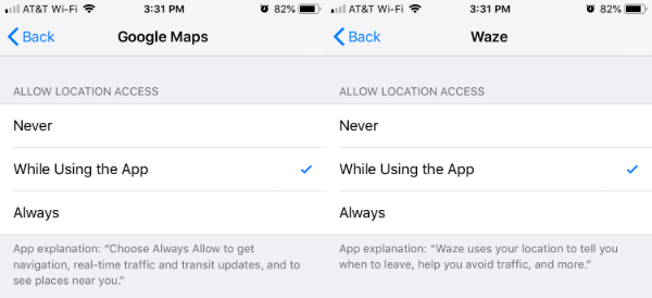 Google Waze Location Service iOS