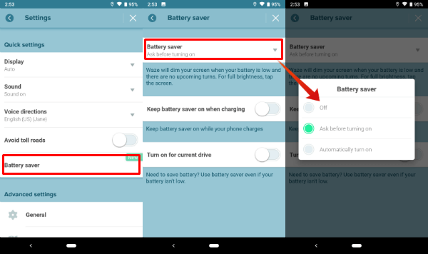 Waze Battery Saving Setting